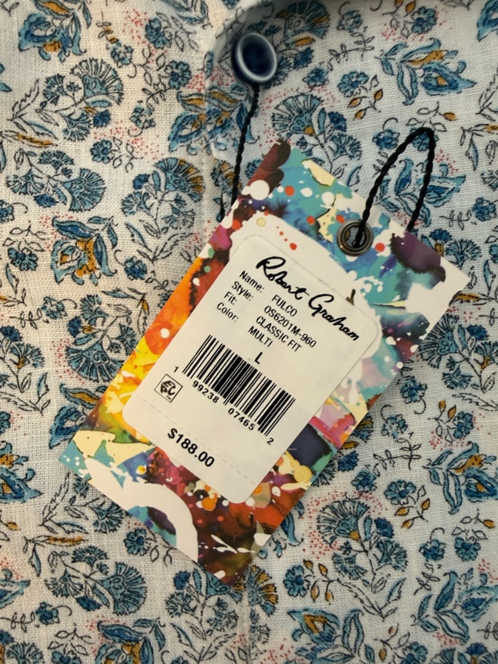 Robert Graham Blue and White Floral Short-Sleeve Button-Down Shirt - Picture 2 of 4